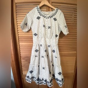 Wayward Fancies Eshakti Womens Cotton Floral Embroidered Midi Dress White Blue L